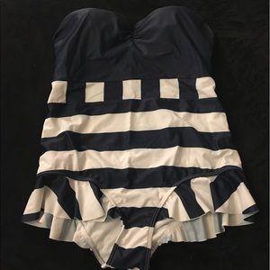 MODCLOTH Navy & White Retro Striped Swimsuit